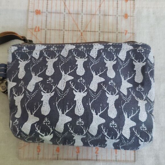 NWT Canvas Recycled Military Stag Deer Pouch Wallet Organizer Leather Handle - Picture 4 of 8